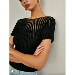 Commense Black Ribbed Blouse